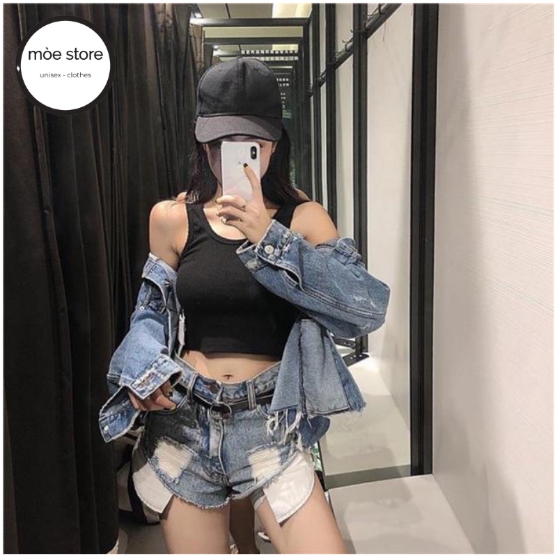 Aó croptop 3 lỗ thể thao trơn basic nhiều màu