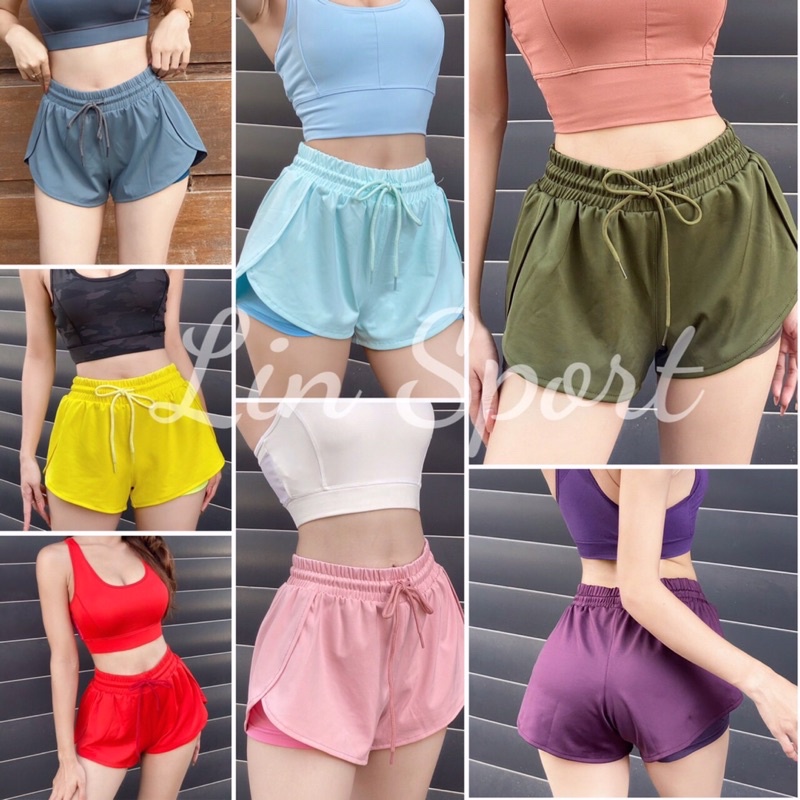 Quần Short 2 lớp tập Gym nữ vải thun Poly 2 da cao cấp Linsport QS2201