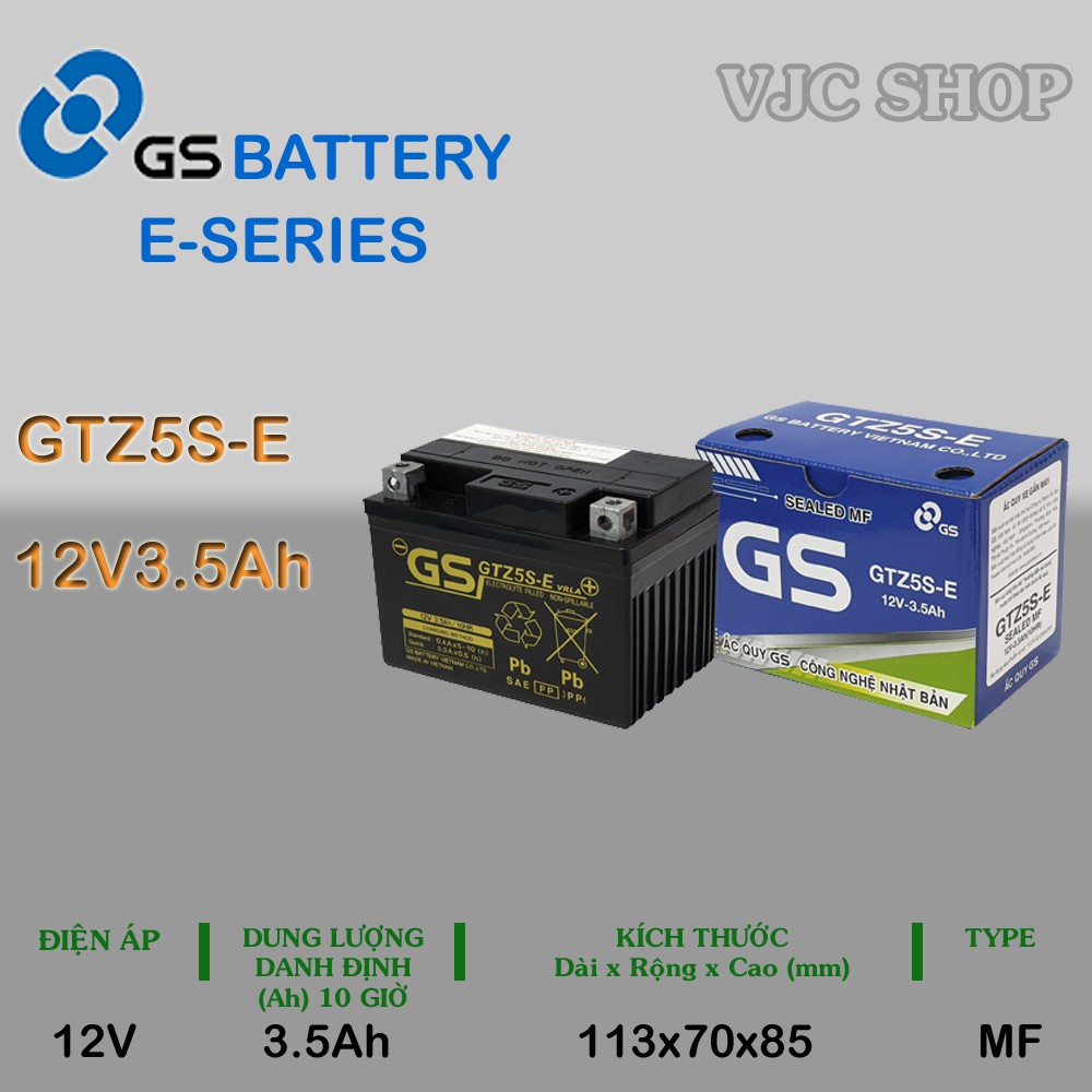 Bình ắc quy xe máy GTZ5S-E 12V 3.5AH chính hãng GS BATTERY loại bình khô, bảo hành 12 tháng