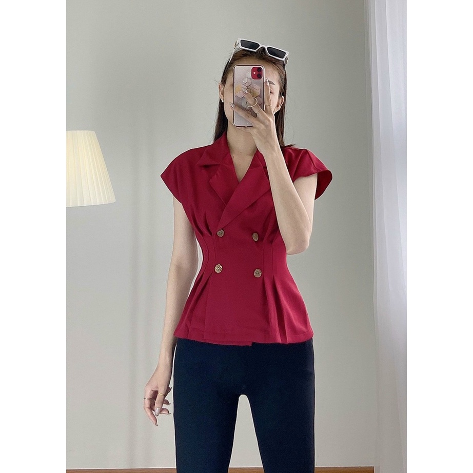 [Mã FAMARAL1 giảm 10K đơn 50K] Áo Sơ Mi Kiểu Nữ ❤️FREESHIP❤️ Công Sở Cổ Vest Chích Eo Đính Nút Gỗ