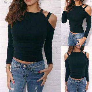 Áo thun tay dài hở vai cách điệu cho nữ