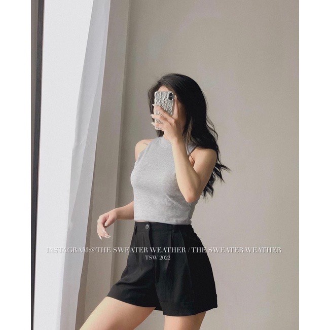 Áo croptop ba lỗ áo sát nách cổ đứng chất thun tăm cực mát,mic quần jean ống rộng-Minxy shop