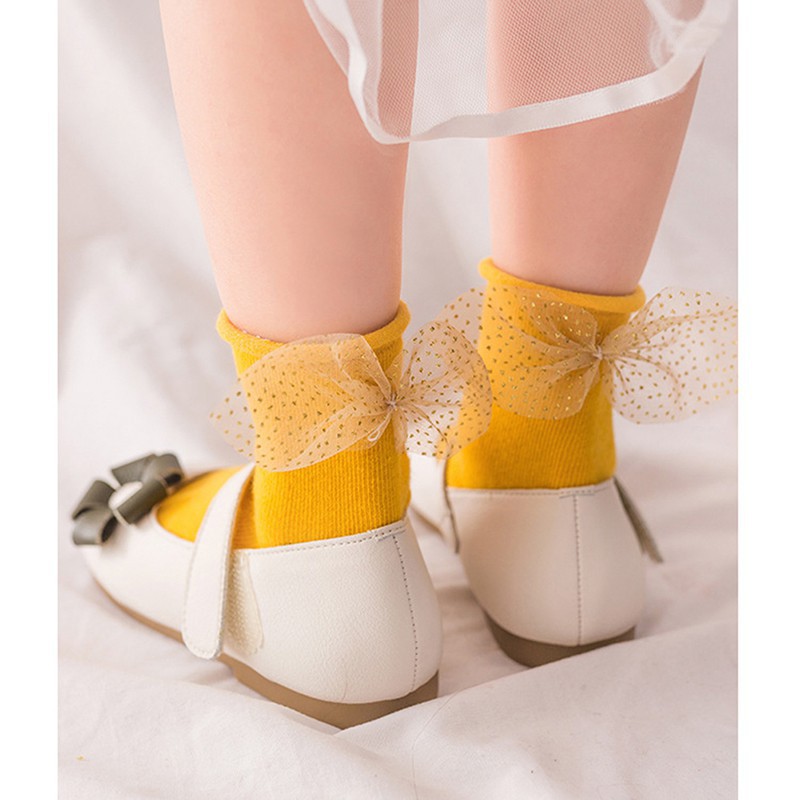 Vớ cotton chống trượt đính nơ xinh xắn dành cho bé gái