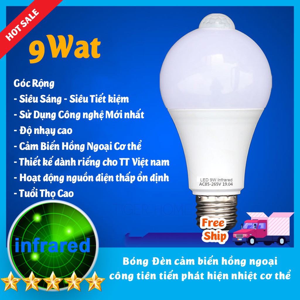 Bóng Đèn Led Cảm Biến Chuyển Động Rada Và Hồng ngoại Cực Nhạy do TIGERLED VIETNAM SX BH 1 ĐỔI 1 Model NEW