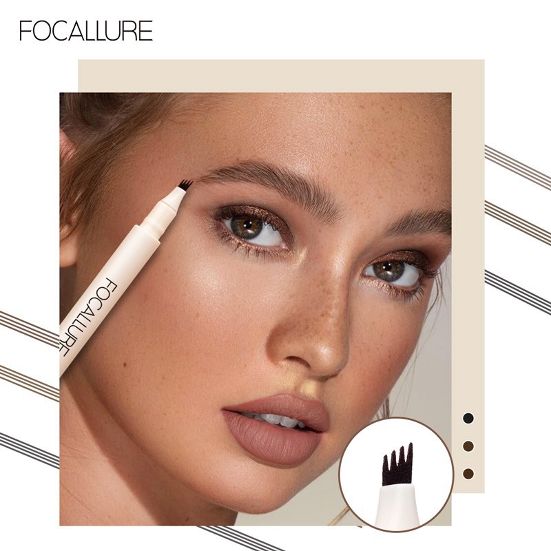 Bút Kẻ Mày FOCALLURE Đầu 4 Nhánh Phẩy Sợi Bền Màu Kháng Nước 10g
