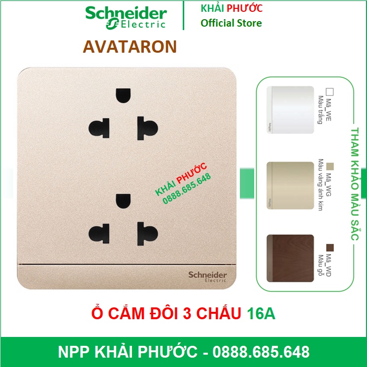 BỘ Ổ CẮM ĐÔI 3 BA CHẤU 16A VUÔNG AVATARON SCHNEIDER E83426UES2_WE_G19 E83426UES2_WG_G19 E83426UES2_W