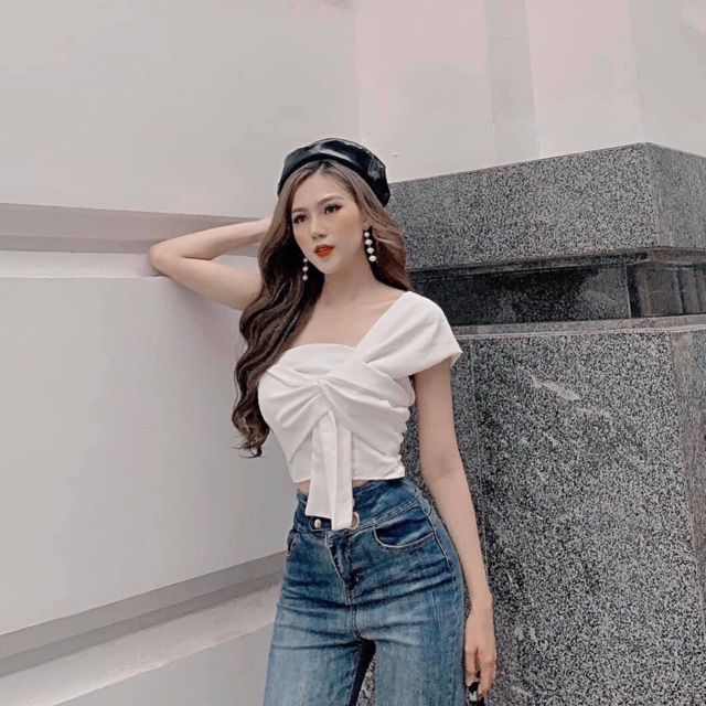 Áo kiểu chất kate lụa đắp chéo bắt nơ