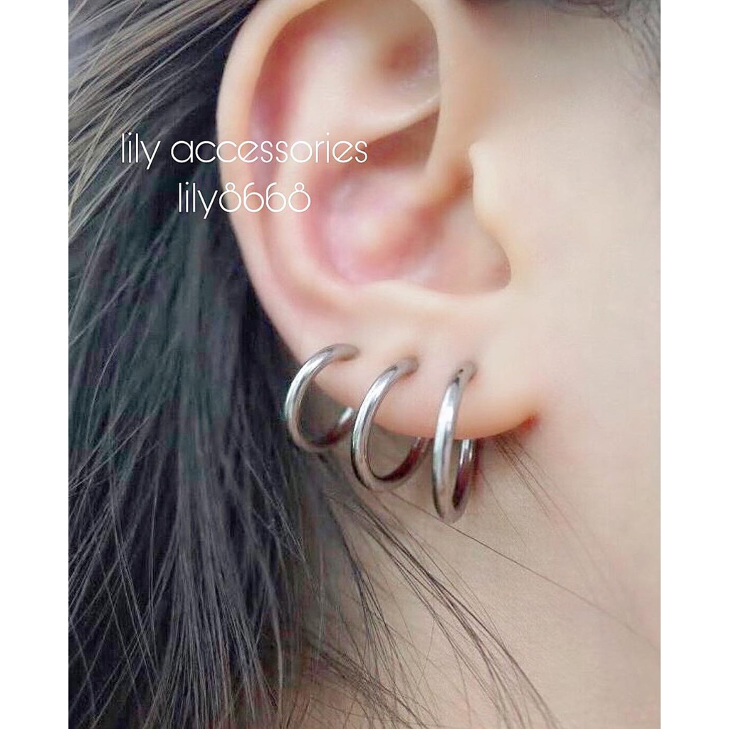 Hoop EarCuff kẹp tai titan tròn nhiều màu, nhiều size cho nam và nữ không cần xỏ lỗ không gỉ set