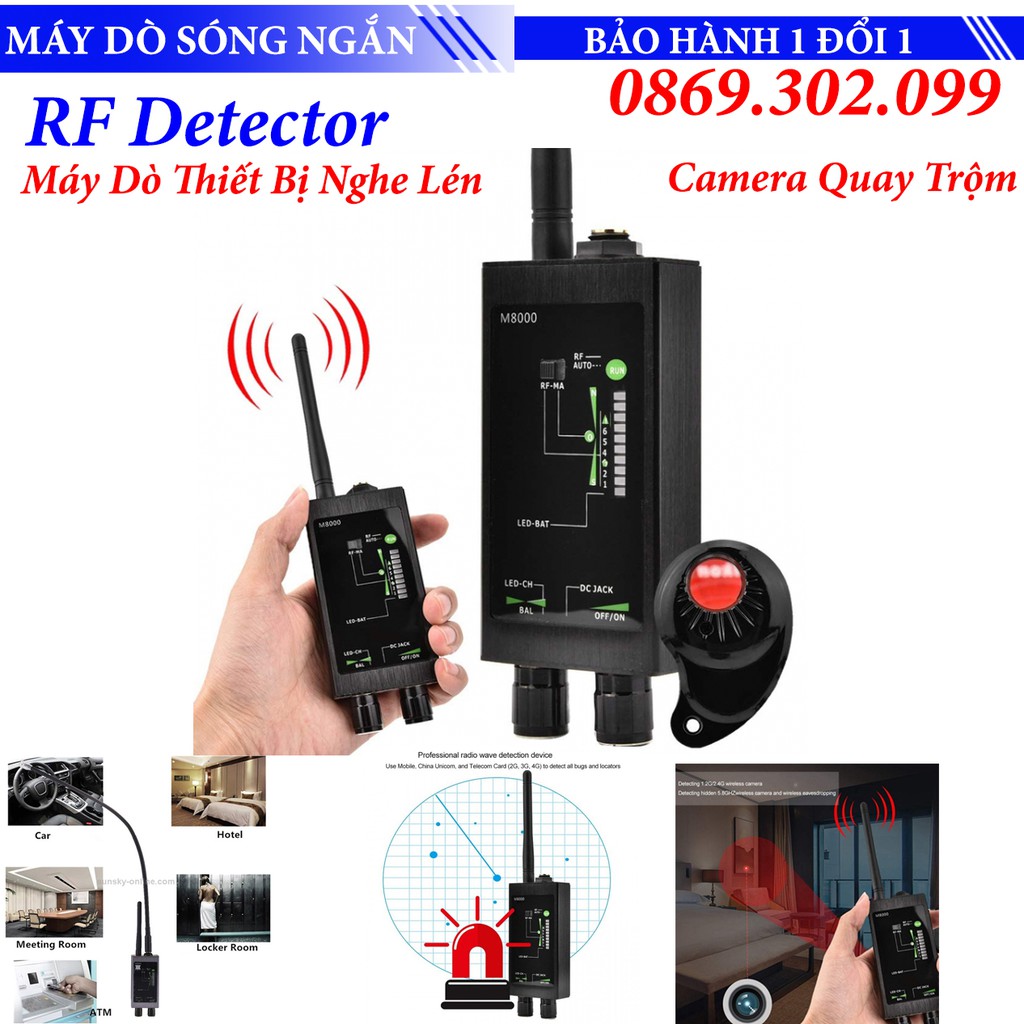 Máy Dò Phát Hiện camera, thiết bị nghe lén, máy định vị M8000