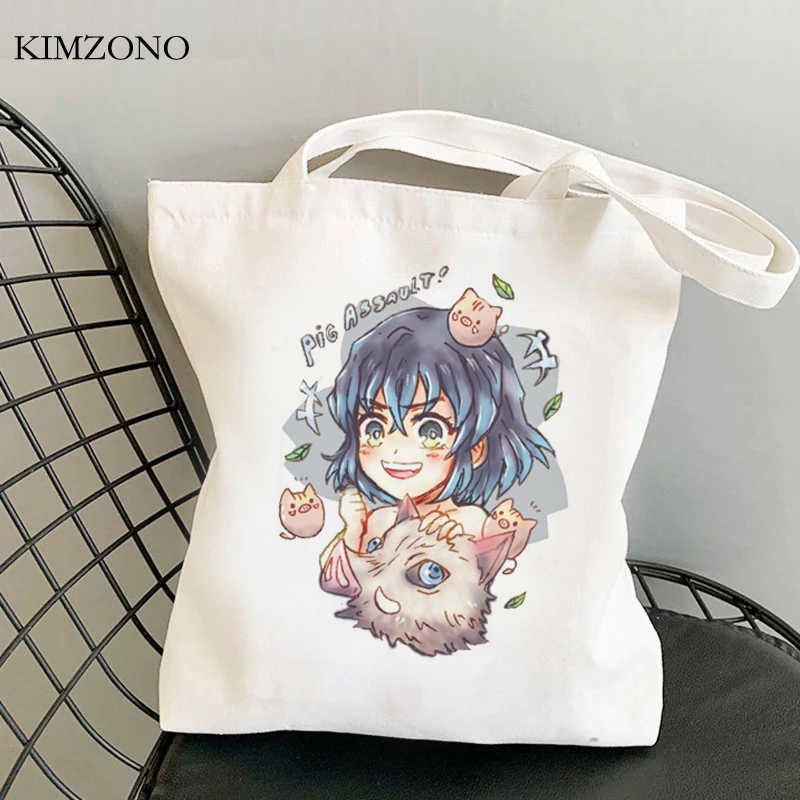 Túi xách mua sắm cotton in họa tiết Demon Slayer Kimetsu No Yaiba