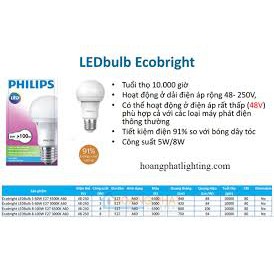 bóng Led buld ECOBRIGHT 8w trắng Philips