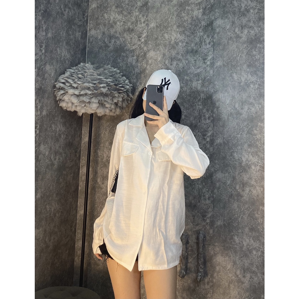 Áo Sơ-mi Nữ Lụa Đũi Xước Cổ Vest 2 Màu Trắng/Nâu [LanHin90]