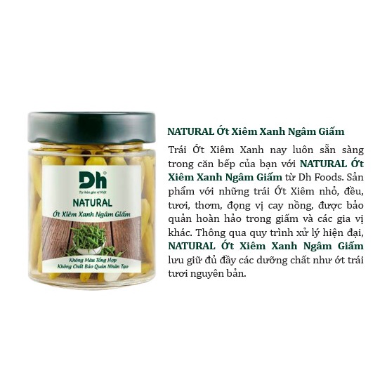 Ớt Xiêm xanh ngâm giấm Natural Dh Foods nêm sẵn thành phần tự nhiên lọ 150gr - DHRAU011