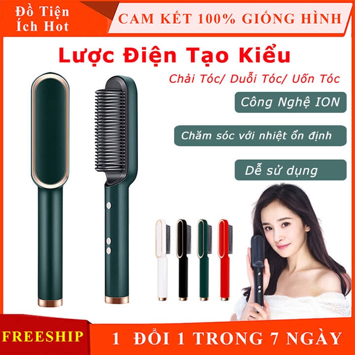 Lược điện chải tóc tạo kiểu đa năng giúp chải thẳng tóc, uốn tóc, duỗi tóc với 5 mức nhiệt, bảo vệ tóc chống xơ rối