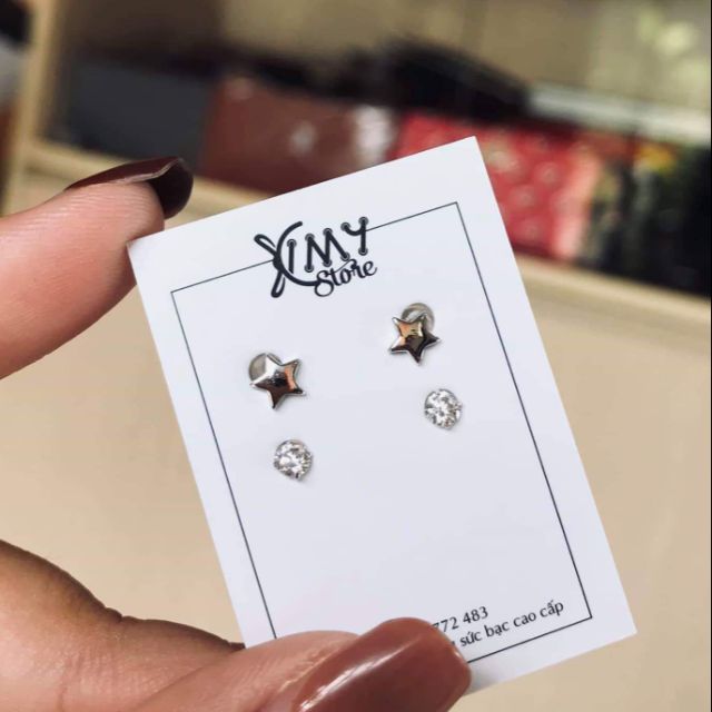Combo 1 đôi nụ đá+ 1 đôi nụ sao bạc