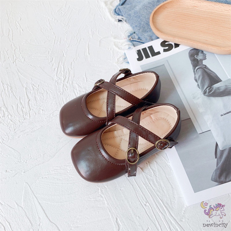Giày Da Đế Mềm Phong Cách Hàn Quốc Cho Bé Gái