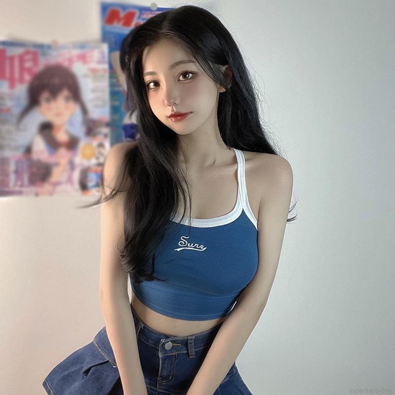 Áo croptop sát nách thêu chữ quyến rũ cho nữ