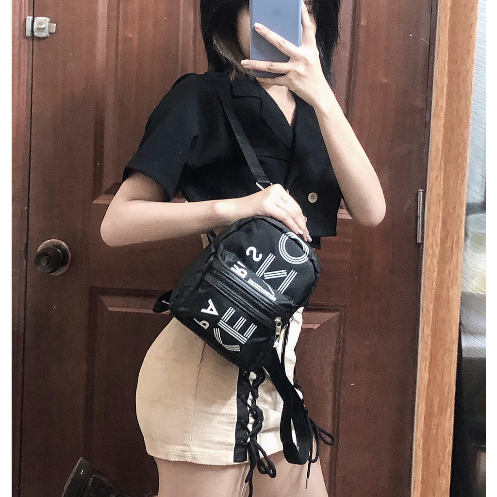 Balo mini Kenzo đen - trắng thời trang chống thấm nước, hàng cao cấp xuất khẩu
