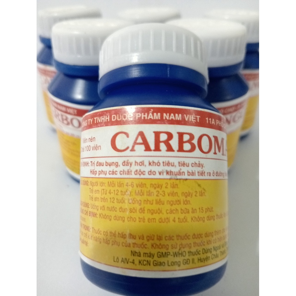 CARBOMANGO LỌ 100 VIÊN Hỗ trợ tiêu hóa trong trường hợp đau bụng, tiêu chảy, ăn không tiêu..