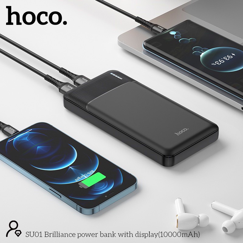 Pin sạc dự phòng SU01 đèn báo pin, 2 cổng ra, tích điện dung lượng 10000mAh - Chính hãng