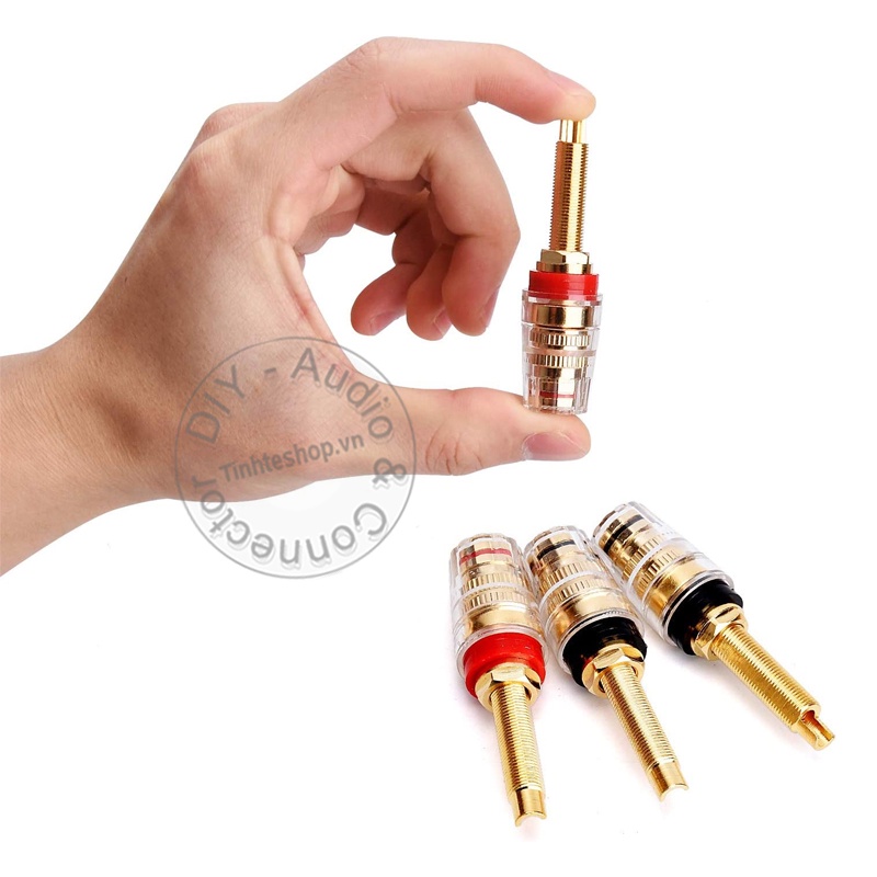 Cọc loa Trạm loa bắp chuối cỡ lớn chuôi dài 4 chiếc - Long Thread 4mm Banana Speaker Terminal Binding Post Hard Copper