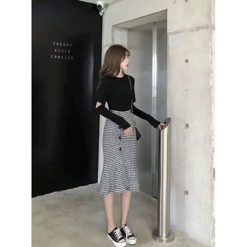 Chân váy len dáng dài đuôi cá ziczac QC siêu xinhh | BigBuy360 - bigbuy360.vn