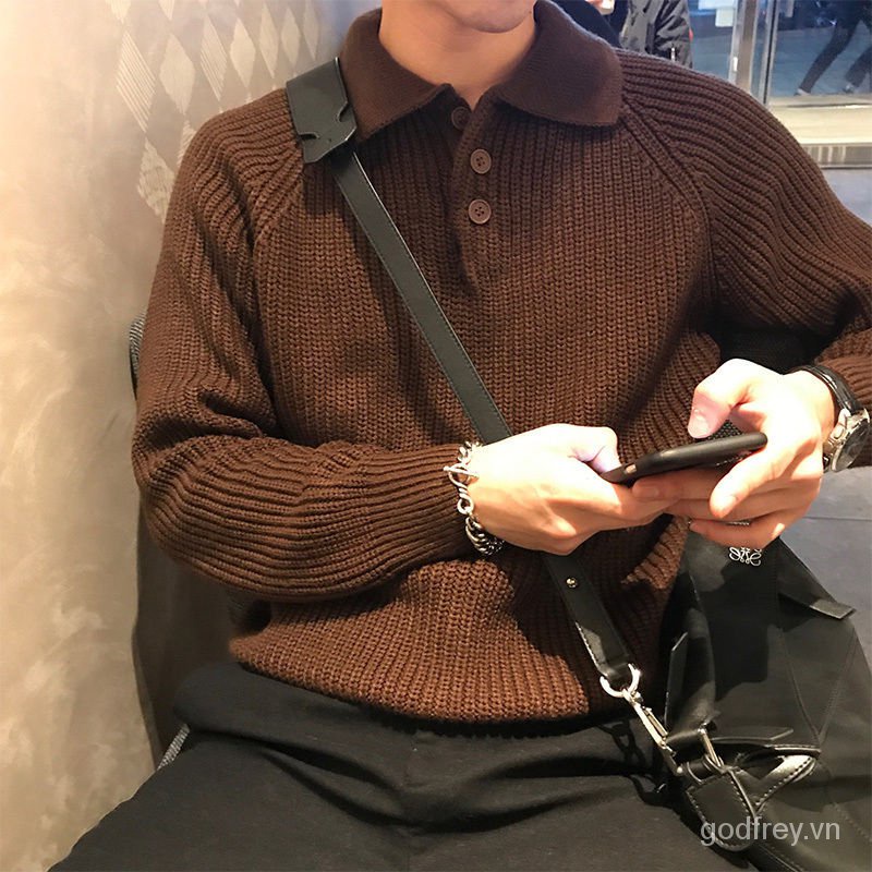 Áo khoác len cotton dệt kim dáng rộng cổ bẻ kiểu Hồng Kông Nhật Bản thời trang thu đông cho học sinh nam và nữ【12Month24Day After】