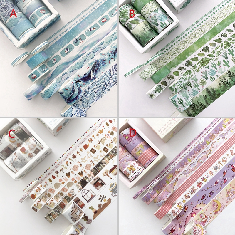 Set 8 băng keo hoạ tiết trái tim diy dễ thương để trang trí