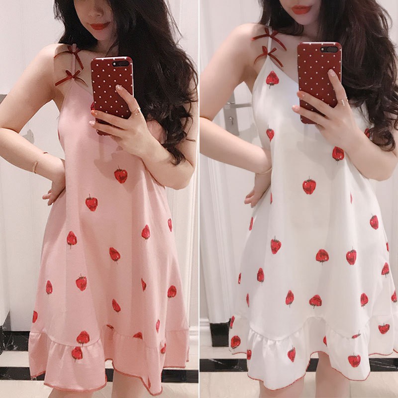 Váy Ngủ 2 Dây Đính Nơ Kèm Đệm Ngực Và Bịt Mắt Cute Hột Me - Hàng Túi Zip-Y25-D5T3