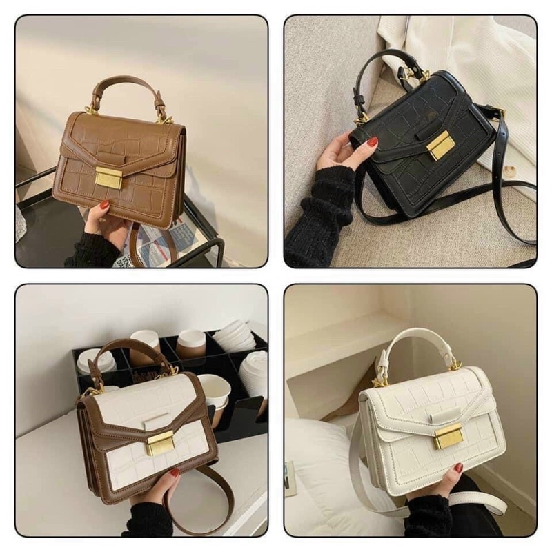 Túi xách Túi đeo chéo thời trang công sở dáng vuông khoá bấm size 20cm