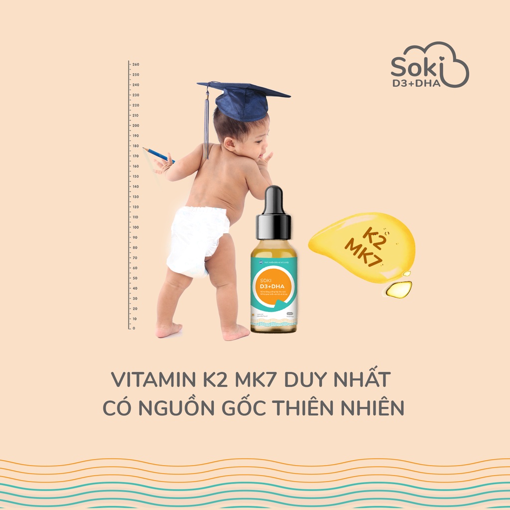 Siro SOKI D3+DHA Giúp Trẻ Hấp Thu Canxi, Tăng Chiều Cao, Phát Triển Trí Não Và Thị Lực Lọ 20ml