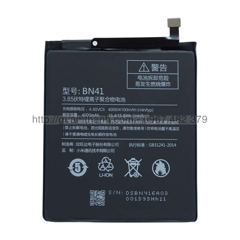 Pin Xiaomi Redmi Note 4 (BN41, Cell Pin 100% Zin) 4100mAh Zin - Hàng nhập Khẩu