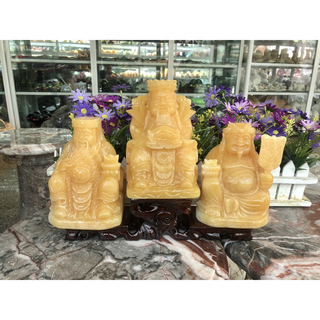 Bộ combo ông thần tài thổ địa và ông kim tiền, thần phát phong thủy đá ngọc hoàng long - Cao 15 cm