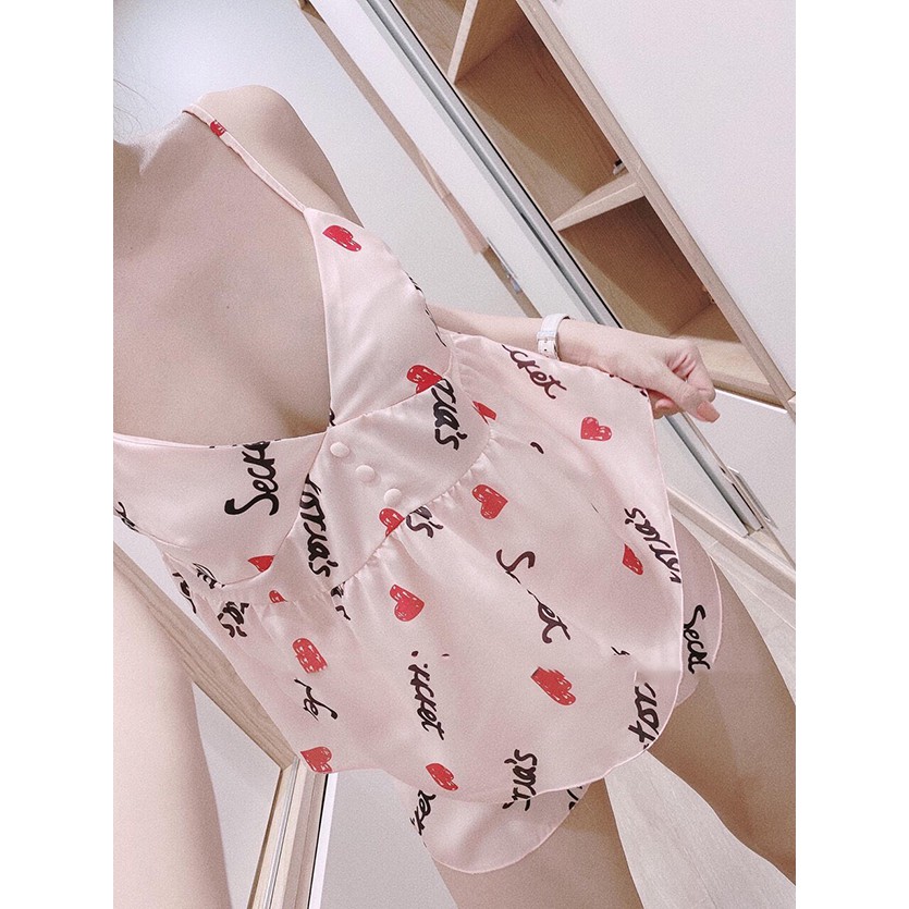 Đồ Ngủ Lụa Satin Họa Tiết Áo Dây Quần Cộc Freesize | BigBuy360 - bigbuy360.vn