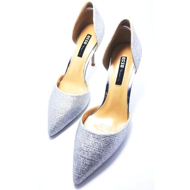 Giày cao gót OSSO ánh kim tuyến bạc lấp lánh 8cm size 36-37
