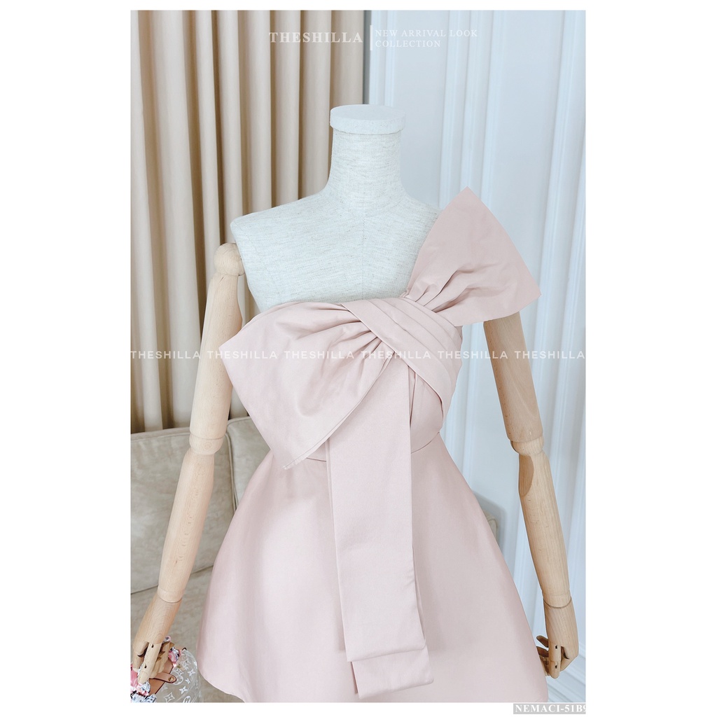 Váy thiết kế cao cấp màu hồng nơ lệch có dây vai [ Có video + Ảnh thật ] The Shilla - Nemaci-51B9 | BigBuy360 - bigbuy360.vn