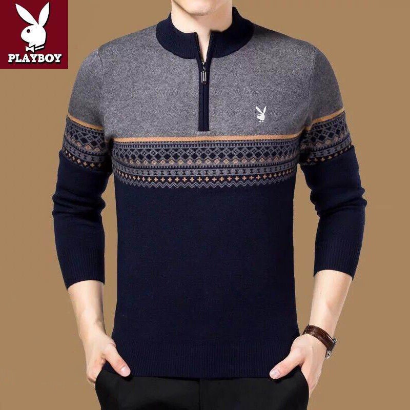 Áo dệt kim Playboy vừa người cổ tròn dày dặn giữ ấm thời trang thu đông cho nam trung niên | BigBuy360 - bigbuy360.vn