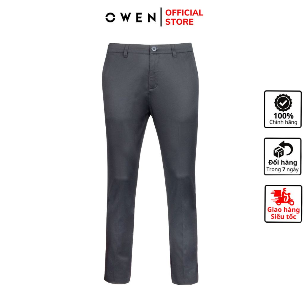 Quần dài kaki nam Owen QKSL22227 khaki công sở cao cấp màu đen trơn dáng slim fit ôm nhẹ vải thô cotton mềm mát