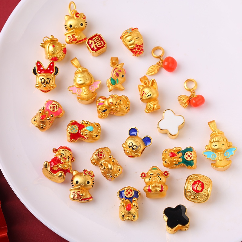 [Vòng Tròn] Mặt Dây Chuyền Màu Vàng Chống Oxy Hóa Không Gây Dị Ứng Phụ Kiện Trang Sức Vòng Tay Hạt Cườm Vàng Cũ diy Pixiu God of Giàu Sang Trọng Chống Trượt @ -