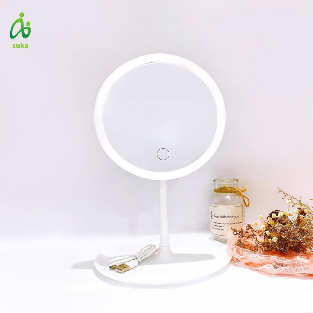 Gương để bàn-gương trang điểm đèn led hồng/trắng pastel SK