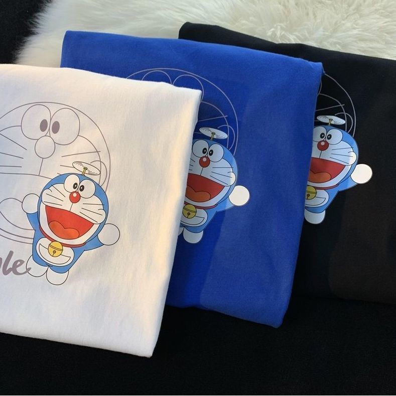 Áo Thun 100% cotton Tay Ngắn Dáng Rộng In Hình Doraemon Thời Trang Mùa Hè Cho Nam Và Nữ
