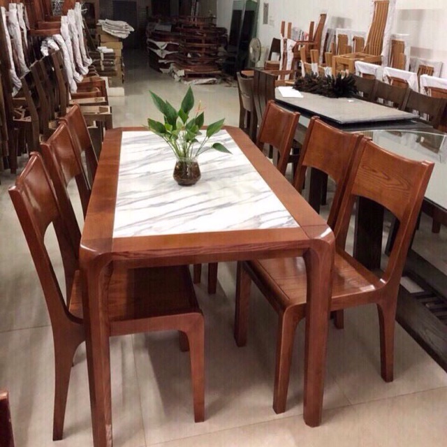 Bộ bàn ghế ăn gỗ Sồi mặt đá bán chạy nhất thị trường hiện nay ( sỉ sll )