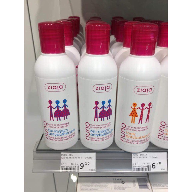 Sữa rửa mặt  Ziaja Nuno dành cho da mụn an toàn cho da nhạy cảm, Giúp Sáng Da, Cân Bằng PH - 200ml