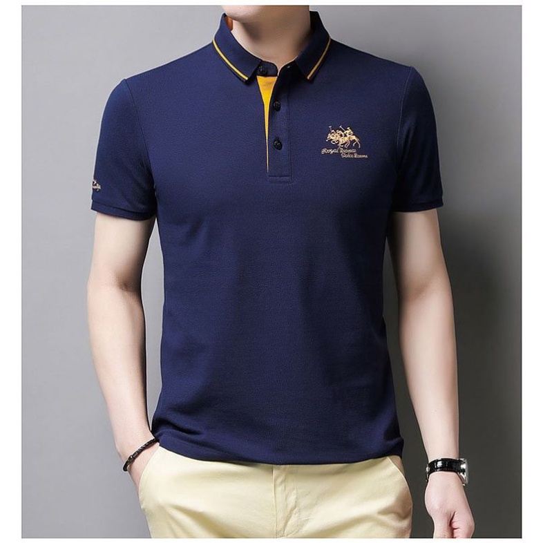 Áo POLO nam cộc tay cổ đức thêu hình ngựa, áo phông chất liệu cá sấu co giãn 4 chiều