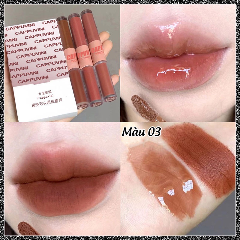 Son môi Cappuvini 2 đầu, Son nội địa mềm mịn lâu trôi hot trend chống thấm nước hàng nội địa trung Mifa Beauty