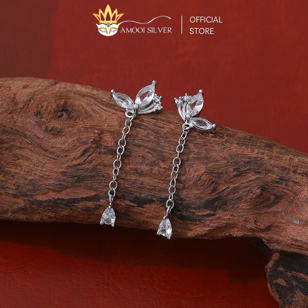 Bông Tai Bạc S925 Dáng Dài Hình Bướm Đính Đá Phối Tua Rua - Amooi Silver AB68