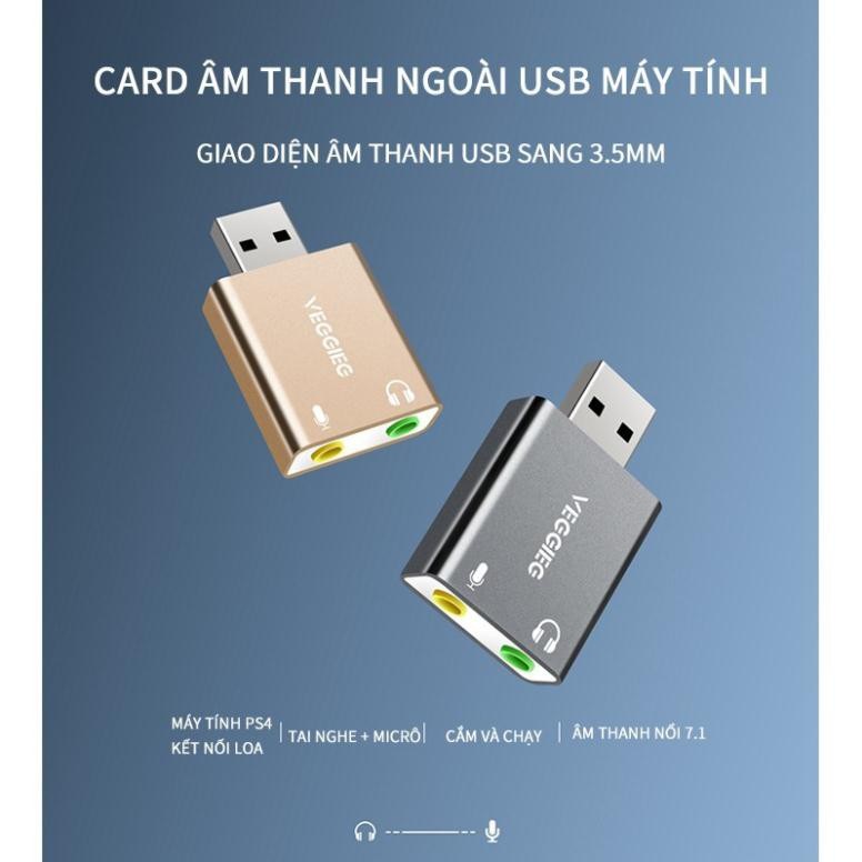 USB Sound card KLH VEGGIEG cho máy tính, laptop âm thanh vòm 7.1 hỗ trợ Mic nghe gọi điện