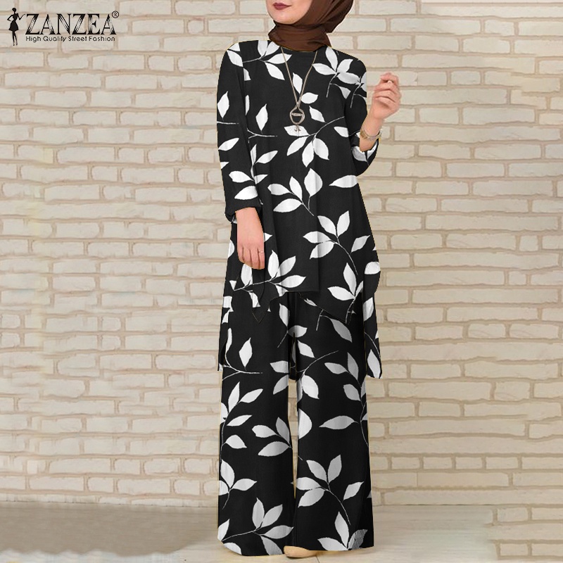 Zanzea Set Áo Thun Ngắn Tay + Chân Váy Xẻ Tà In Hoa Thời Trang Dành Cho Nữ