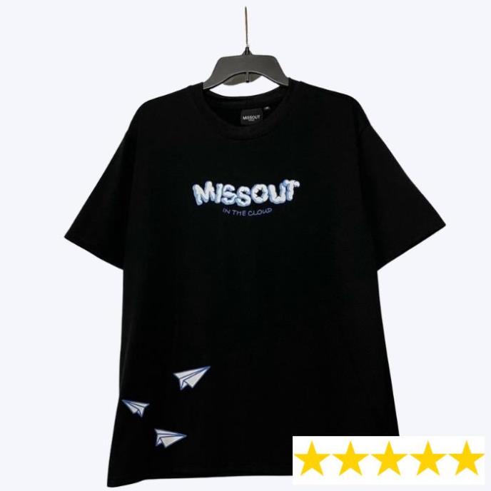 Áo thun in mẫu MissOUT Đám Mây form rộng tay lỡ nam nữ màu đen và trắng
