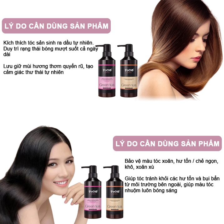 Bộ Dầu Gội Xả GREEN TEA - NHẬT BẢN 780ML - Phục Hồi Tóc Hư Tổn, Siêu Mềm Mượt Lamyra